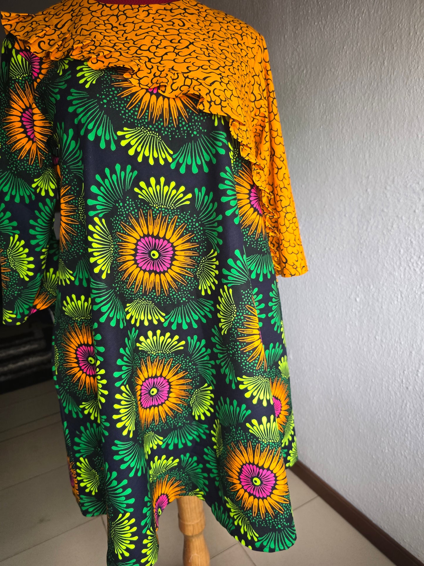 Yellow Pleated Cape Dress