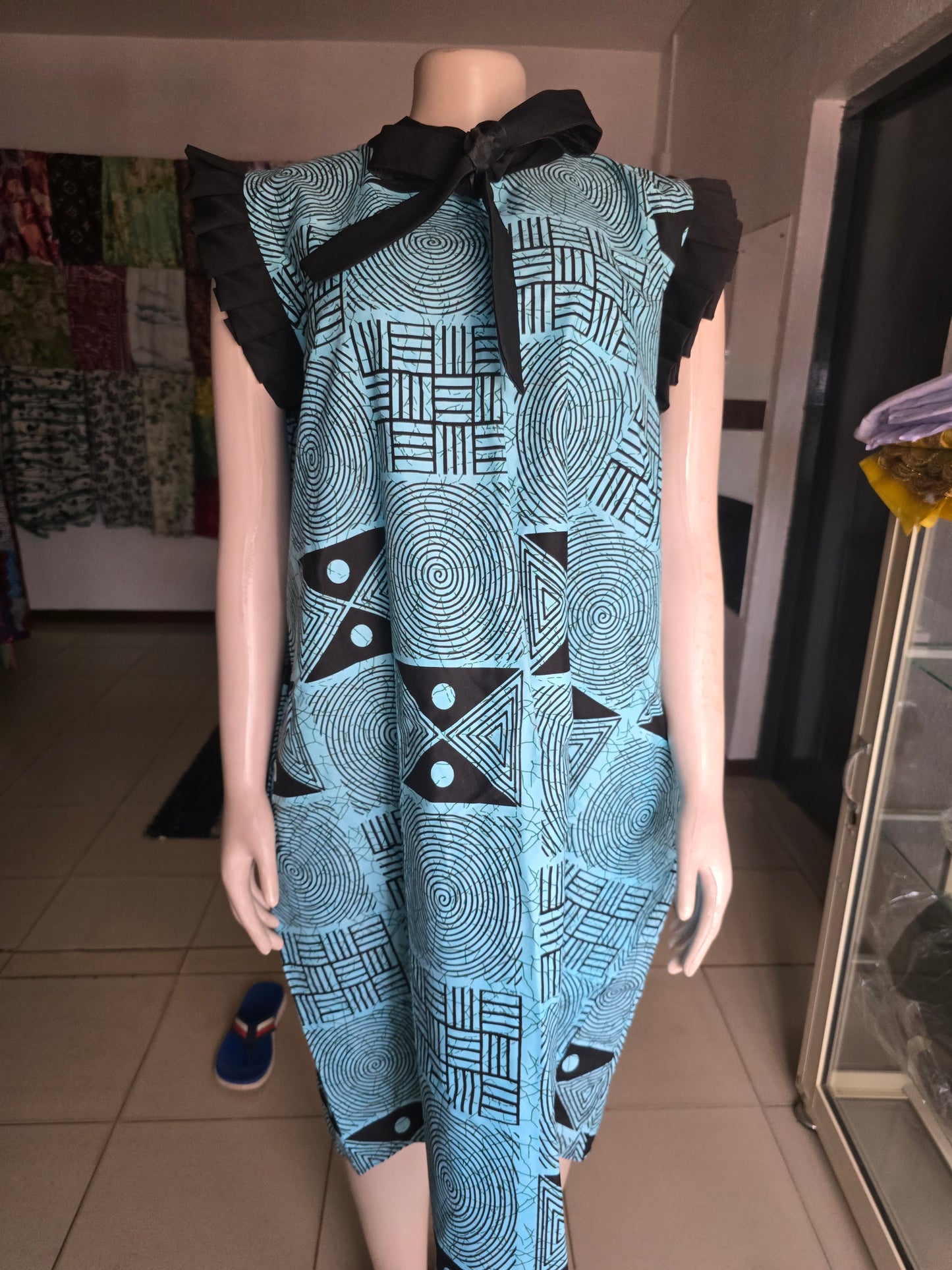 Blue and Black Ankara Line Pattern Print
