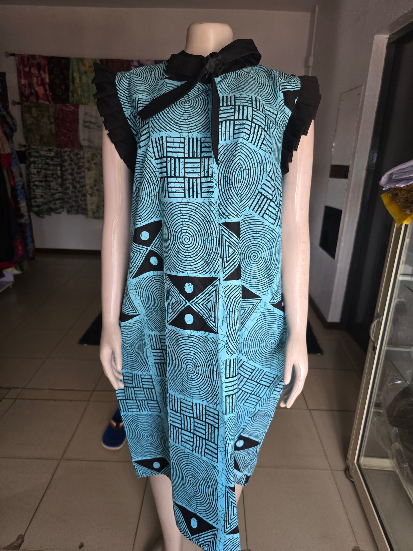 Blue and Black Ankara Line Pattern Print