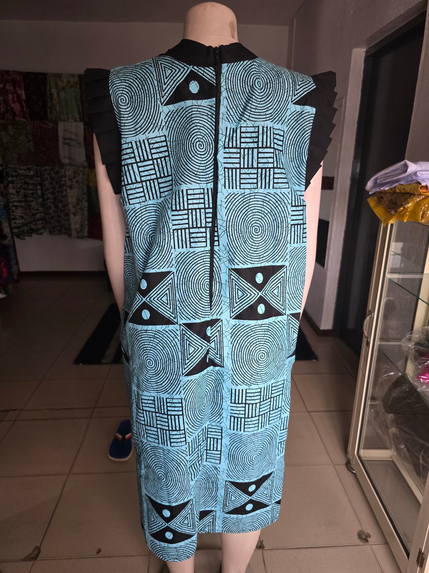 Blue and Black Ankara Line Pattern Print