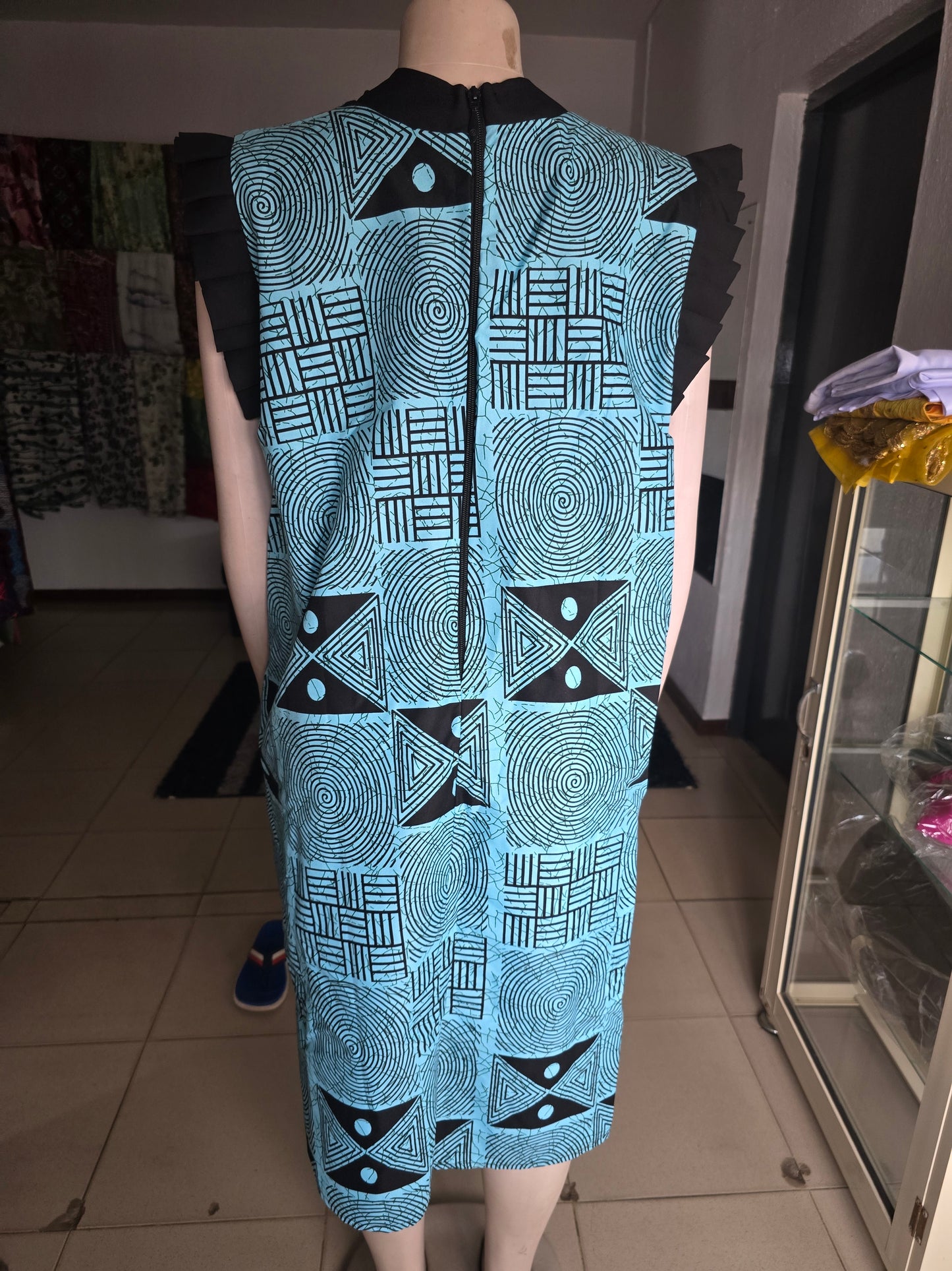 Blue and Black Ankara Line Pattern Print