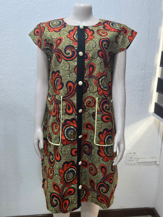 Grey & Orange Floral Button-Up Dress