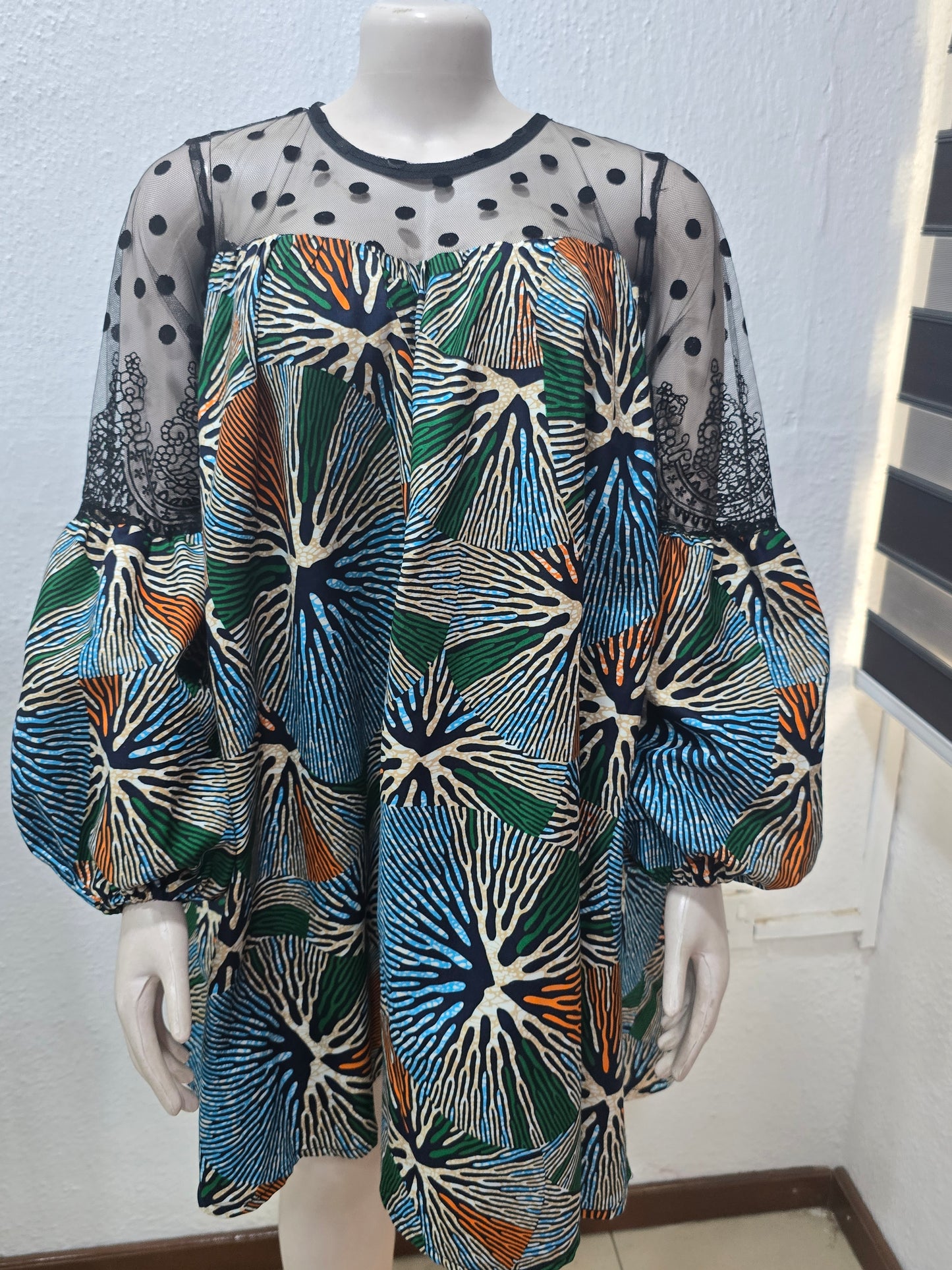 Polka Dot Lace Top Ankara Dress