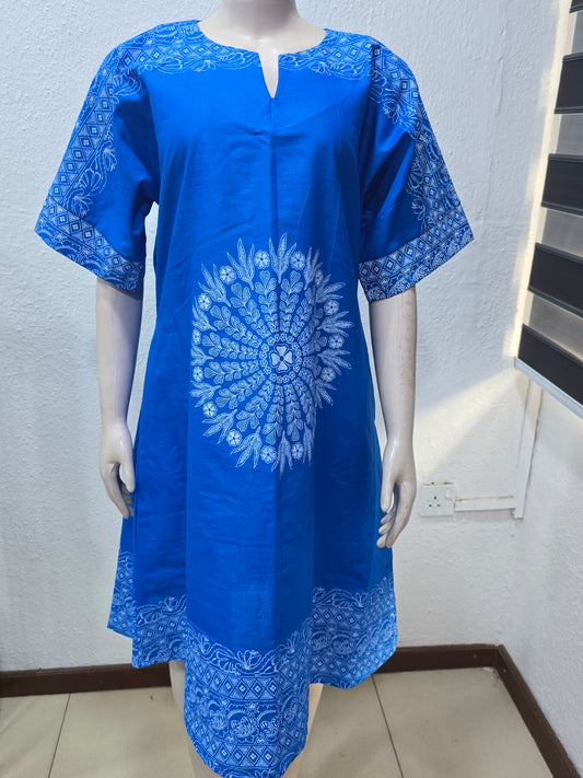 Blue With White Pattern Ankara Dress