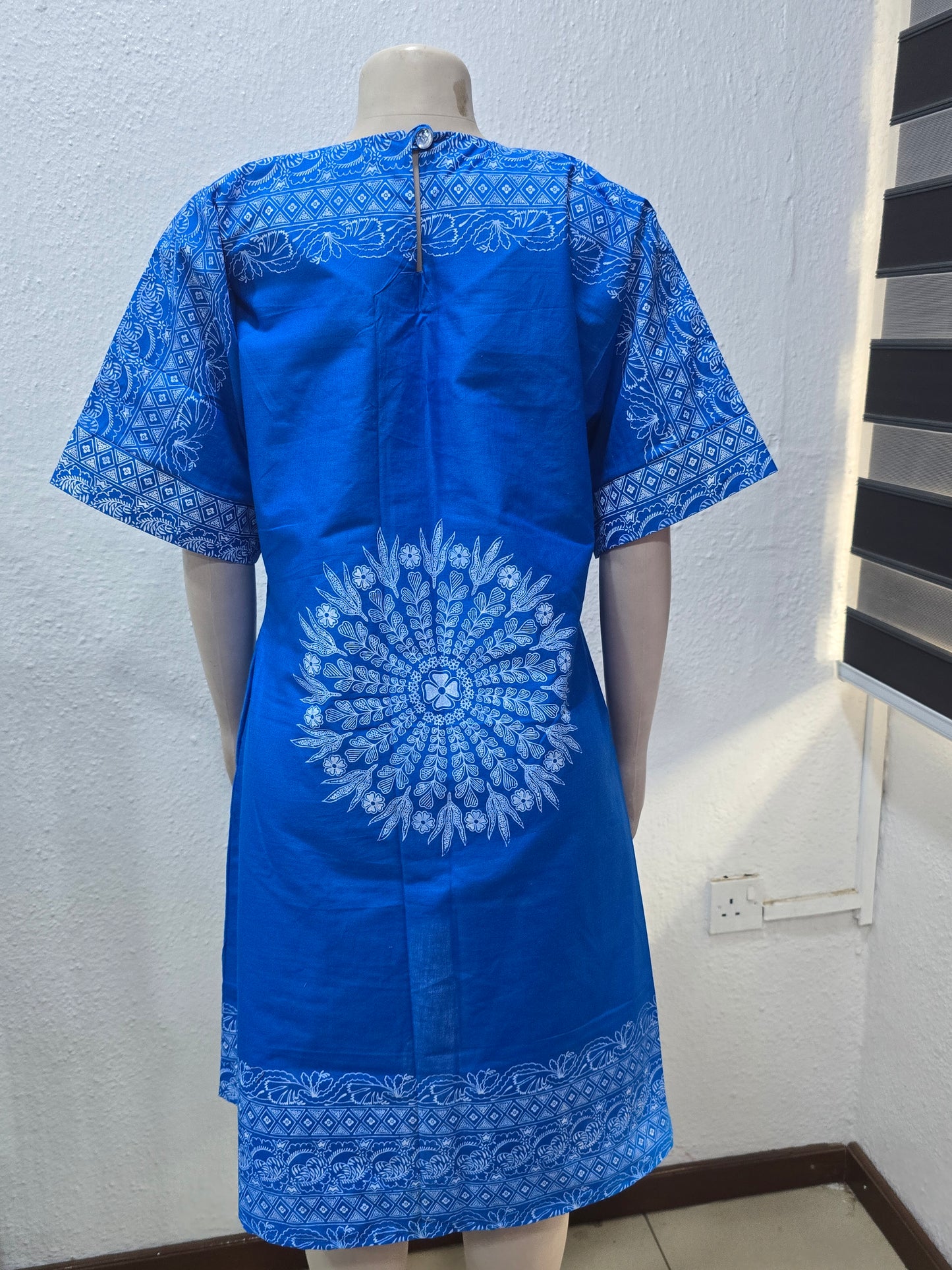 Blue With White Pattern Ankara Dress