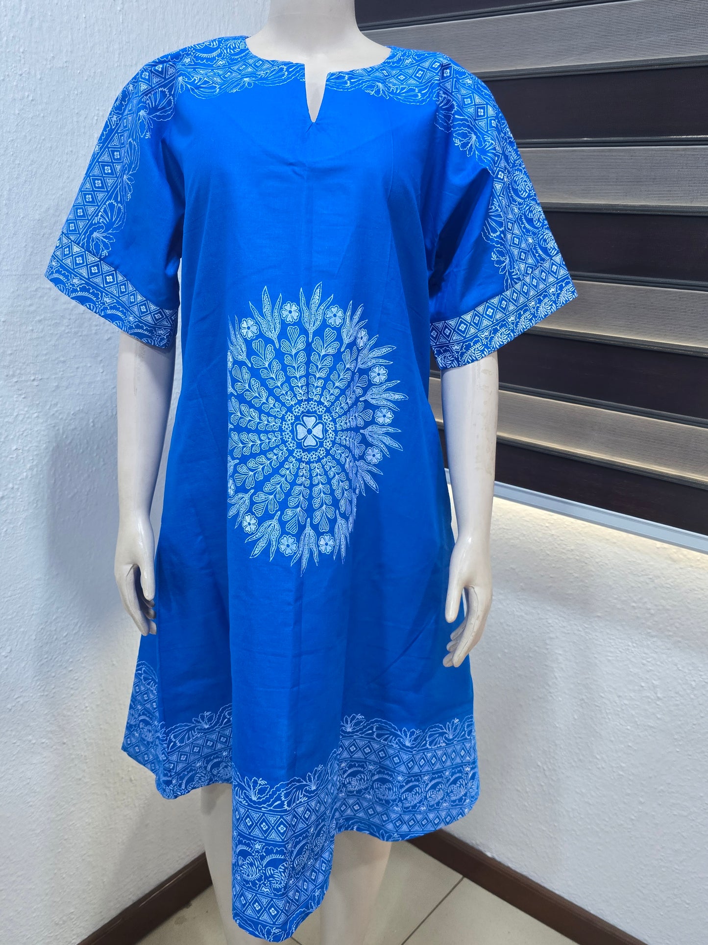 Blue With White Pattern Ankara Dress