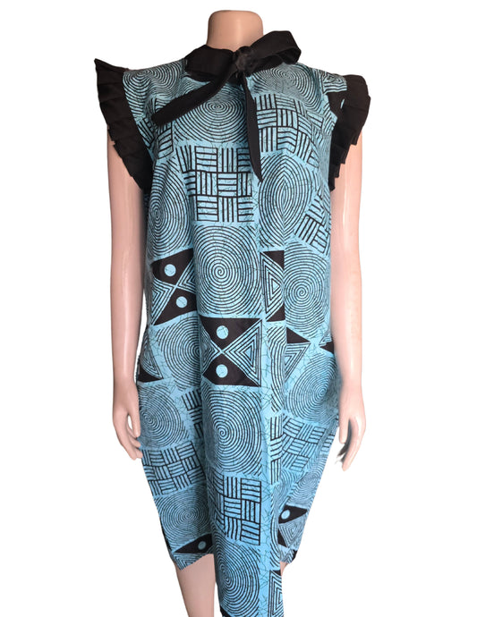 Blue and Black Ankara Line Pattern Print