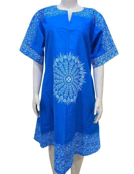 Blue With White Pattern Ankara Dress