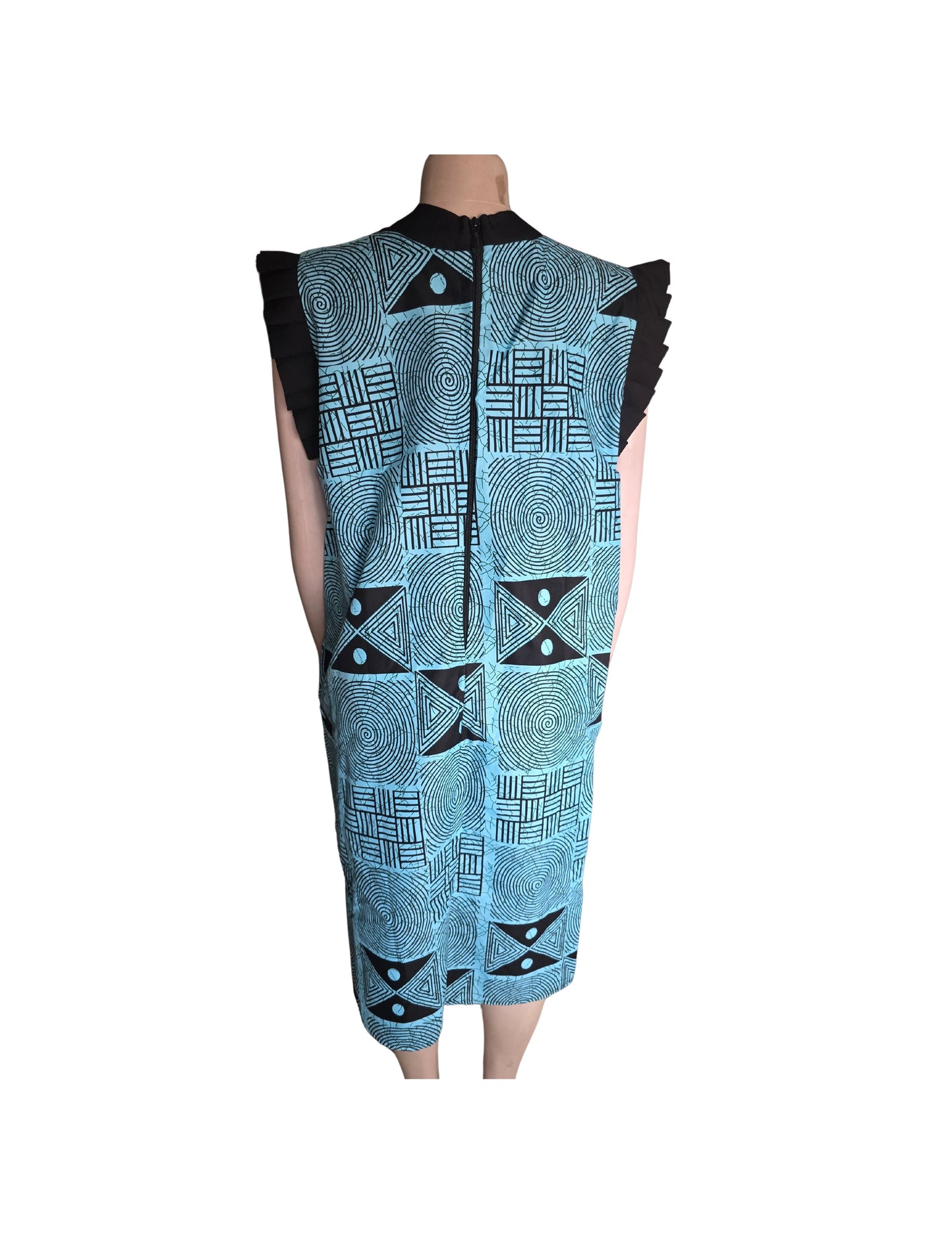 Blue and Black Ankara Line Pattern Print