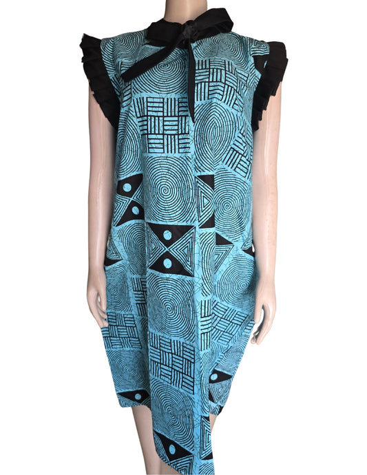 Blue and Black Ankara Line Pattern Print