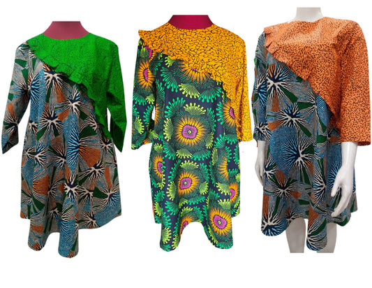 Orange Pleated Shoulder Dress