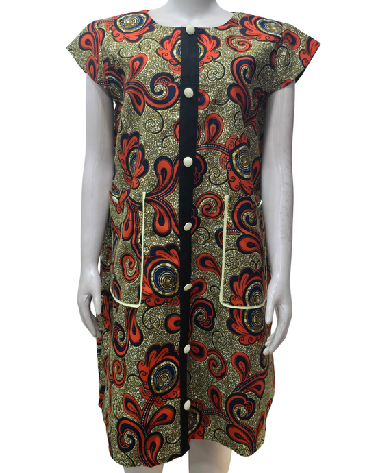 Grey & Orange Floral Button-Up Dress