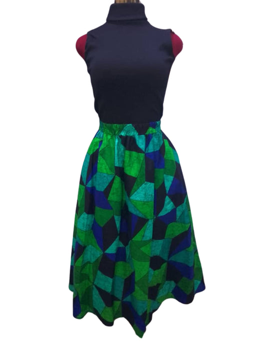 Green & Black Dice Maxi Skirt