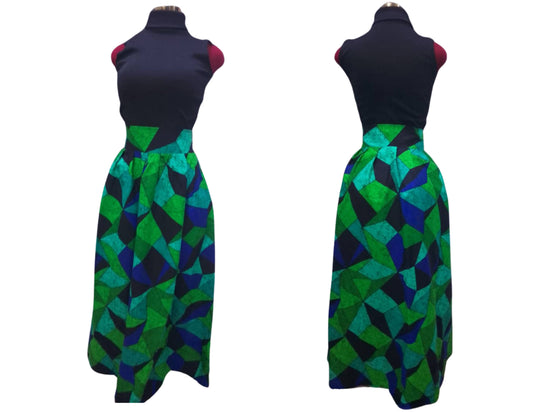 Green & Black Dice Maxi Skirt