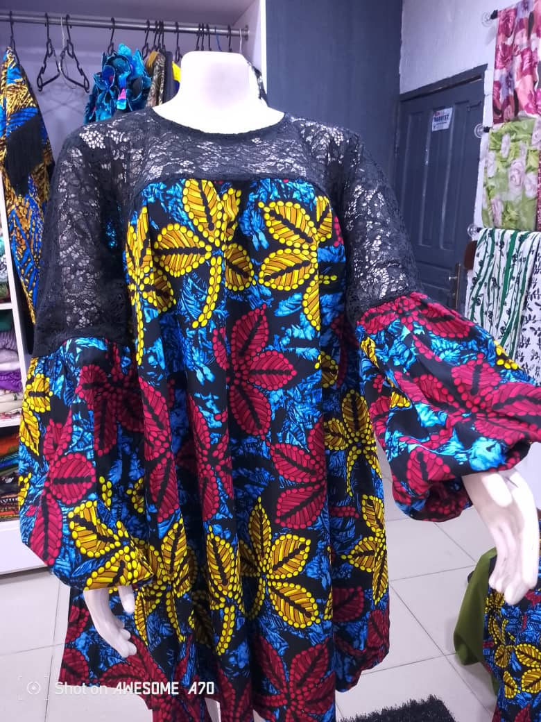 Black Lace Mesh Top on Floral Pattern Dress