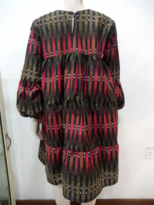 Red & Flax Puff Sleeve Dress