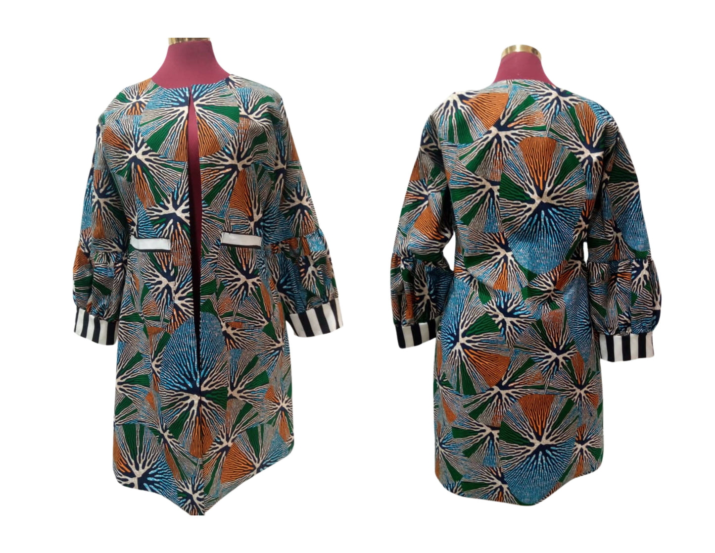 Kimono With Black & White Stripe Cuff