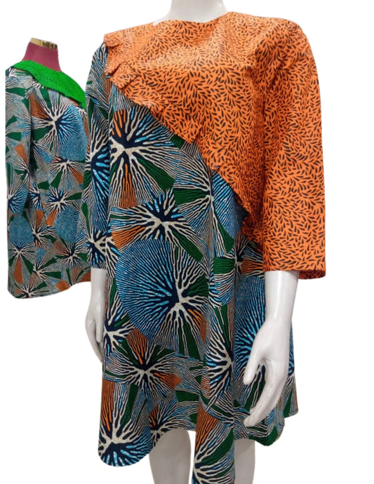 Orange Pleated Shoulder Dress