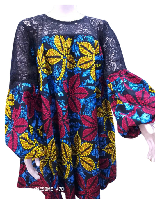 Black Lace Mesh Top on Floral Pattern Dress