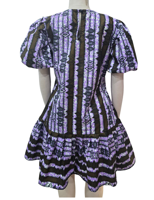 Flounced Hem Purple Ankara Cotton Dress