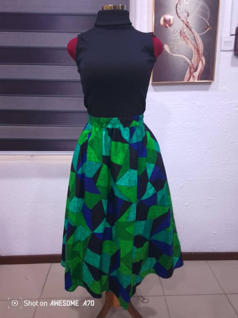 Green & Black Dice Maxi Skirt