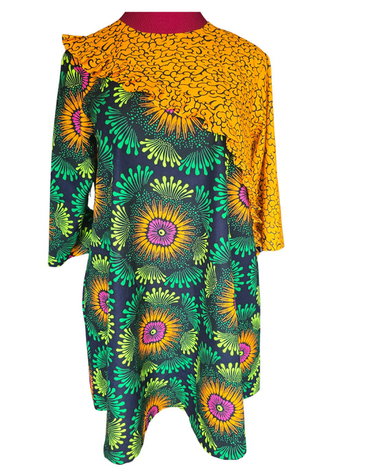 Yellow Pleated Cape Dress