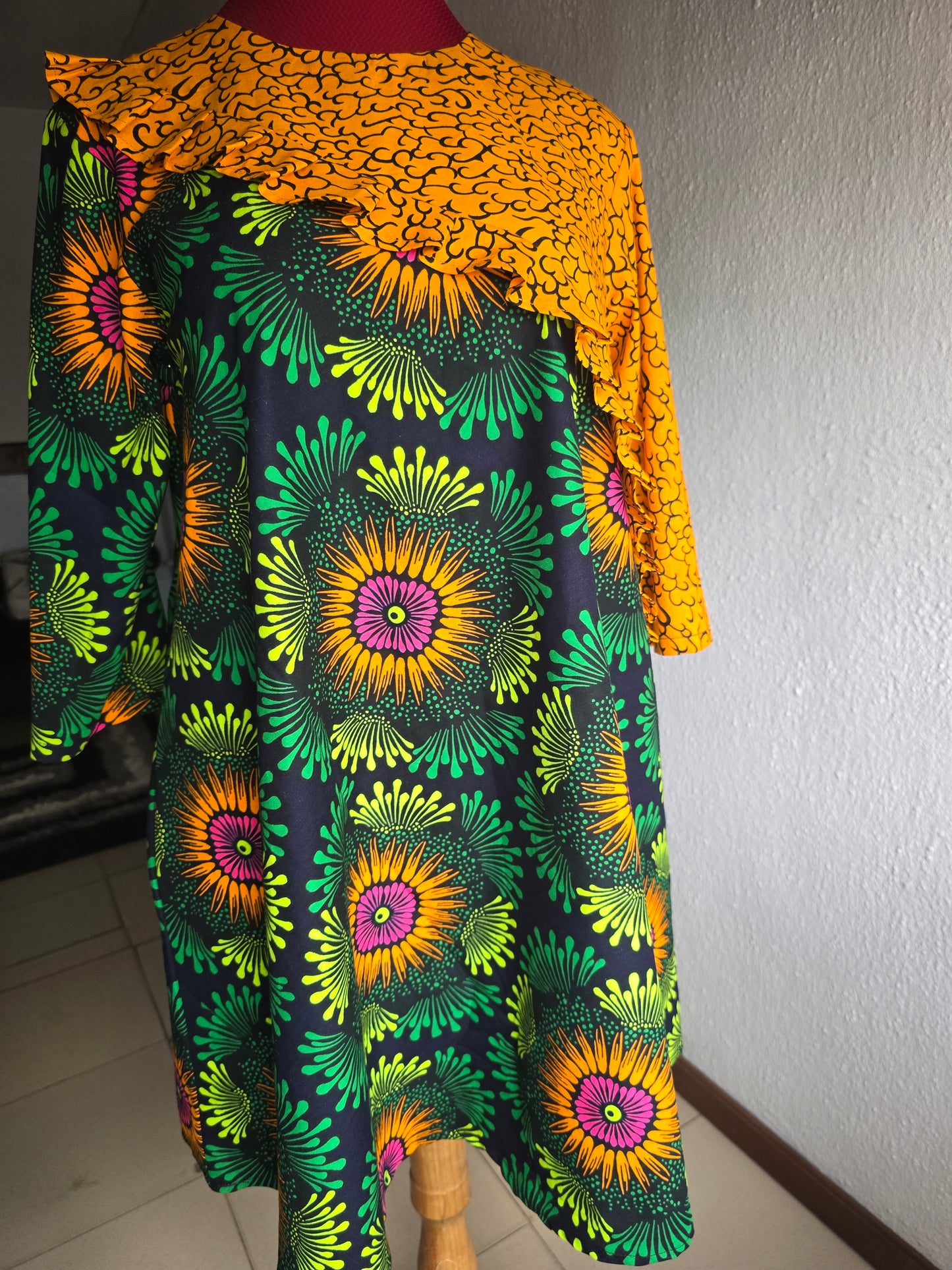 Yellow Pleated Cape Dress