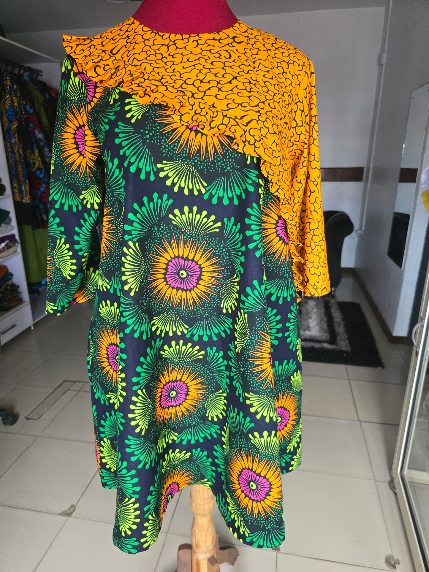 Yellow Pleated Cape Dress