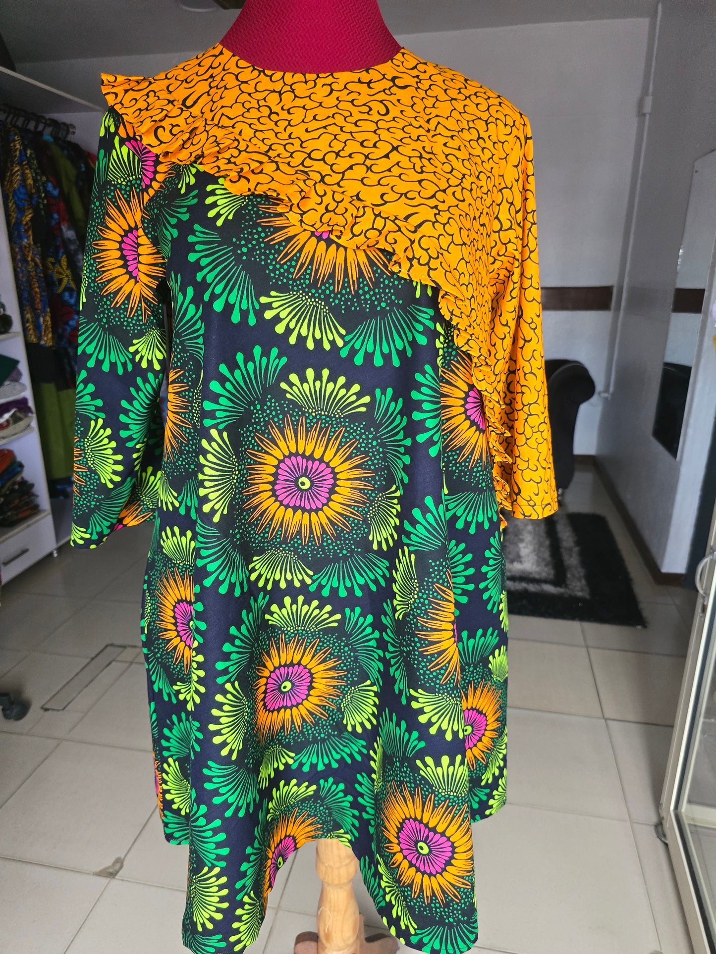 Yellow Pleated Cape Dress