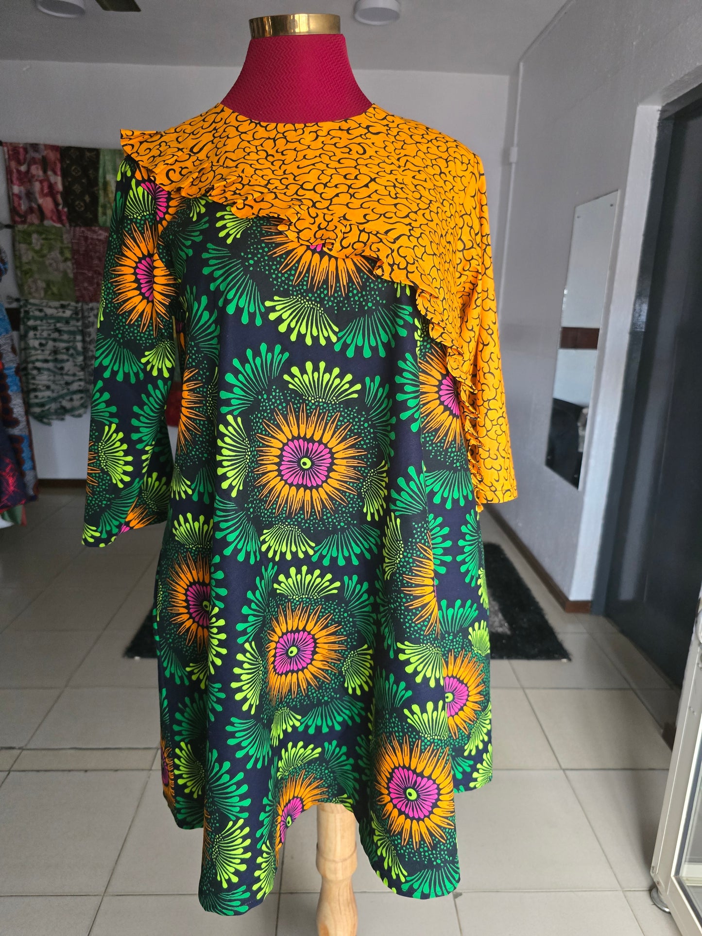 Yellow Pleated Cape Dress