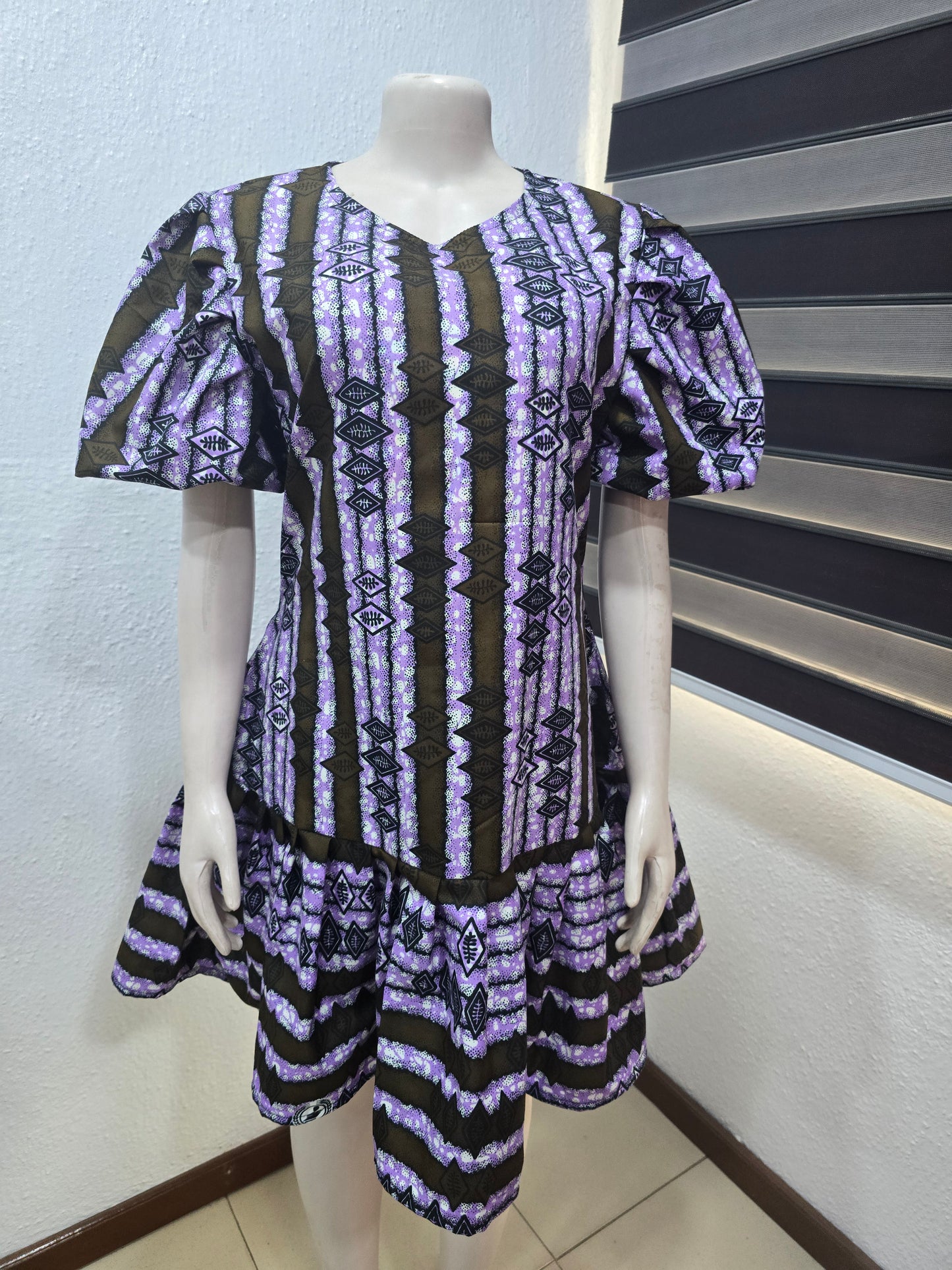 Flounced Hem Purple Ankara Cotton Dress