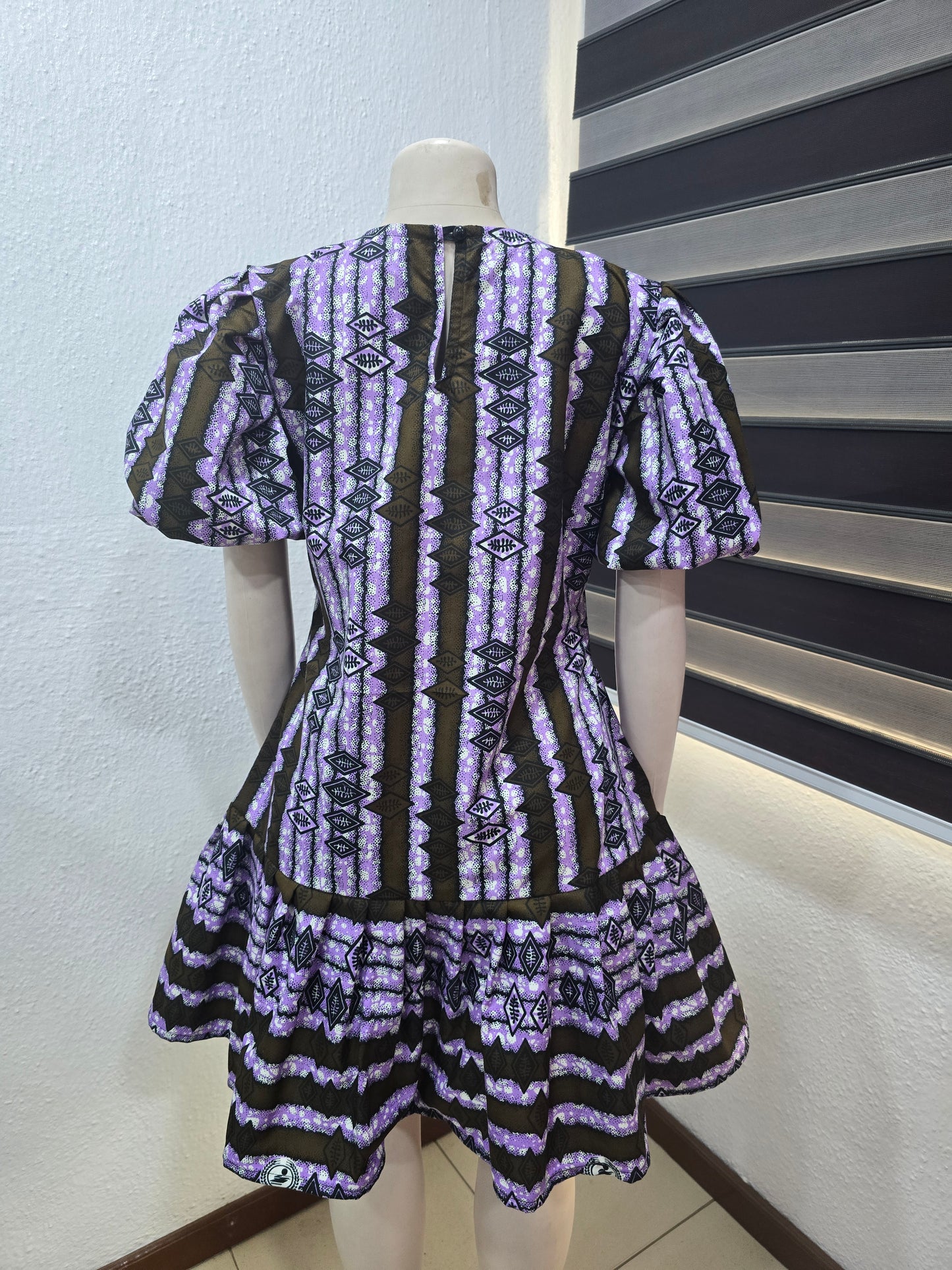 Flounced Hem Purple Ankara Cotton Dress