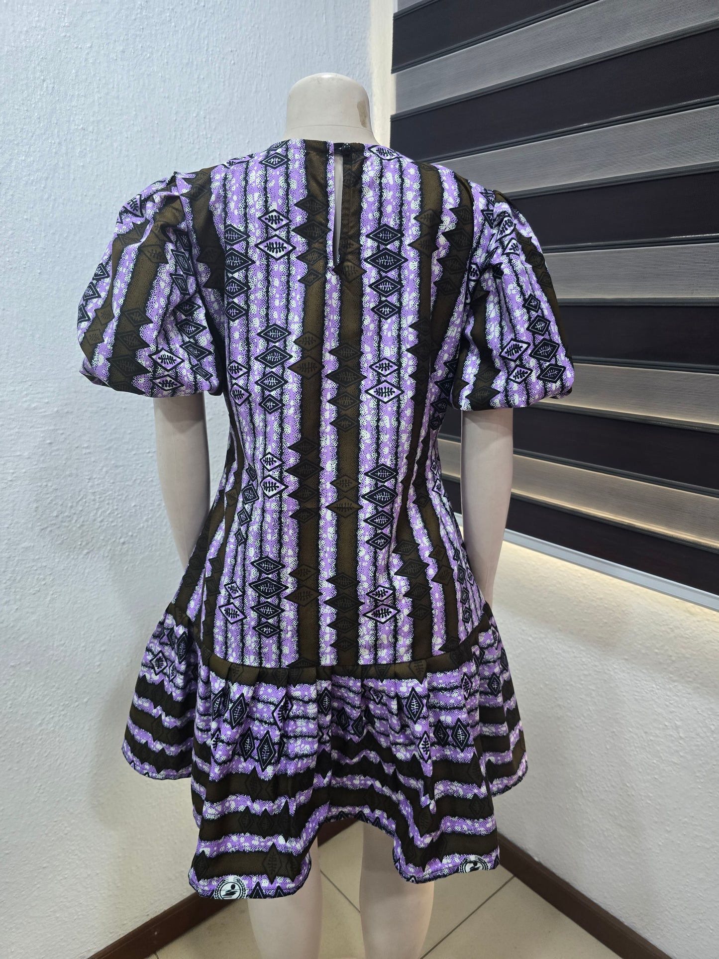 Flounced Hem Purple Ankara Cotton Dress