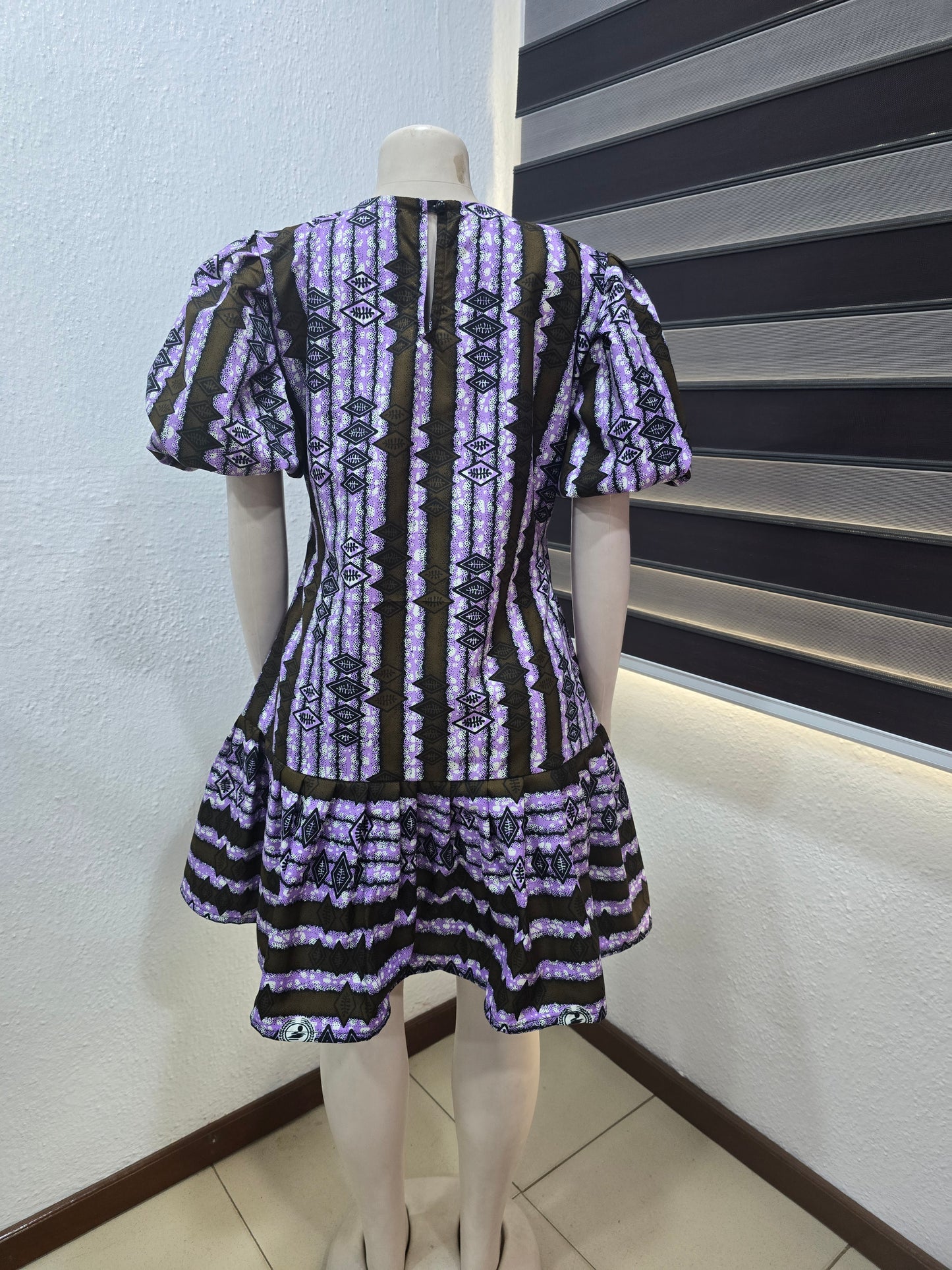 Flounced Hem Purple Ankara Cotton Dress