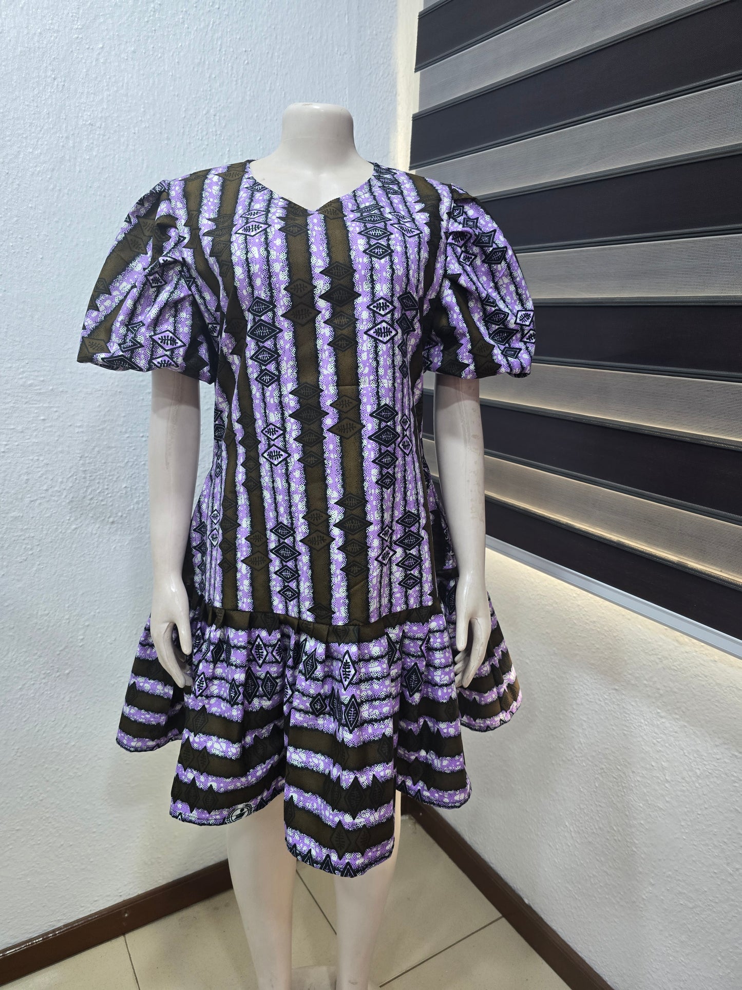Flounced Hem Purple Ankara Cotton Dress