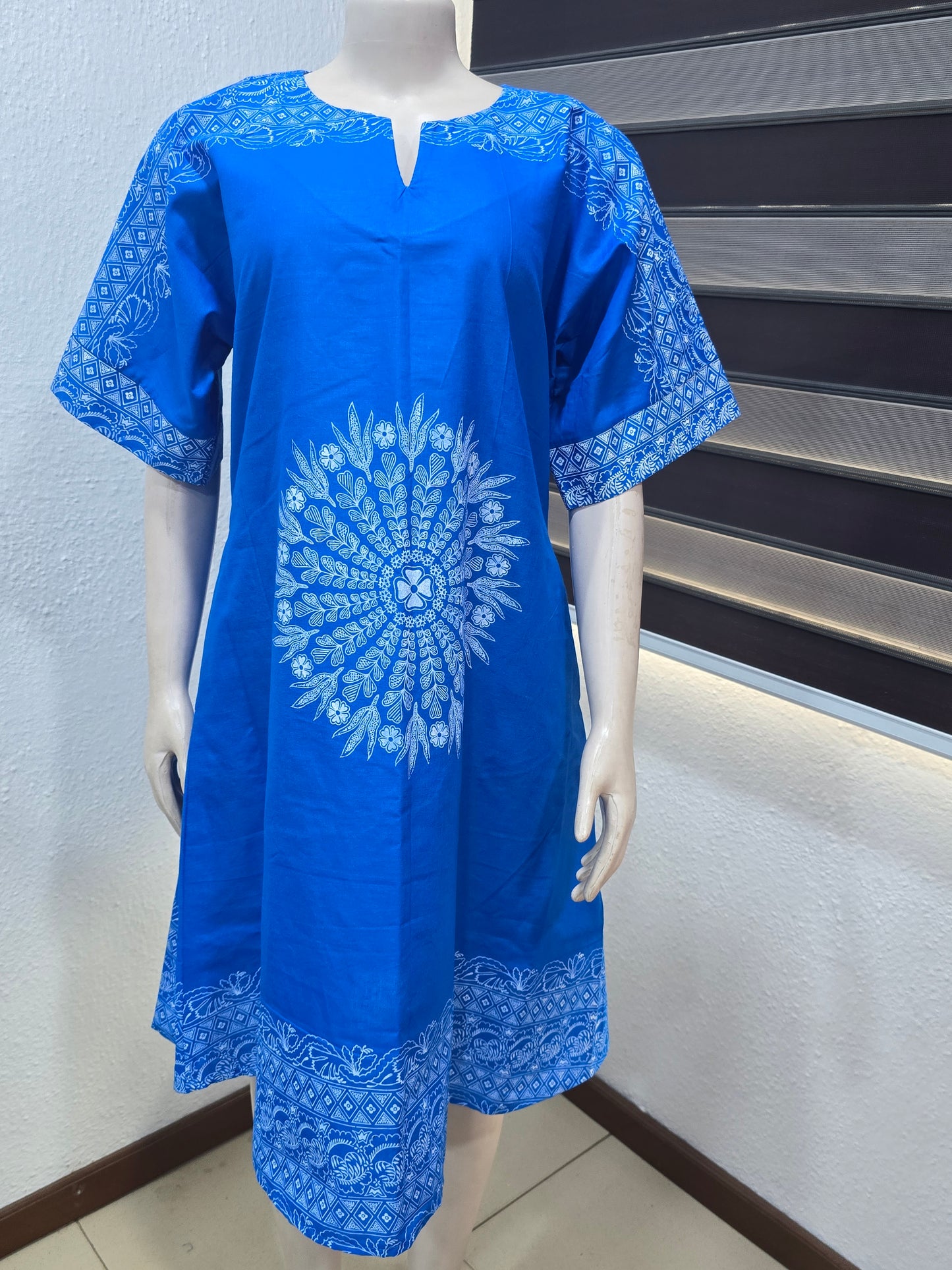 Blue With White Pattern Ankara Dress