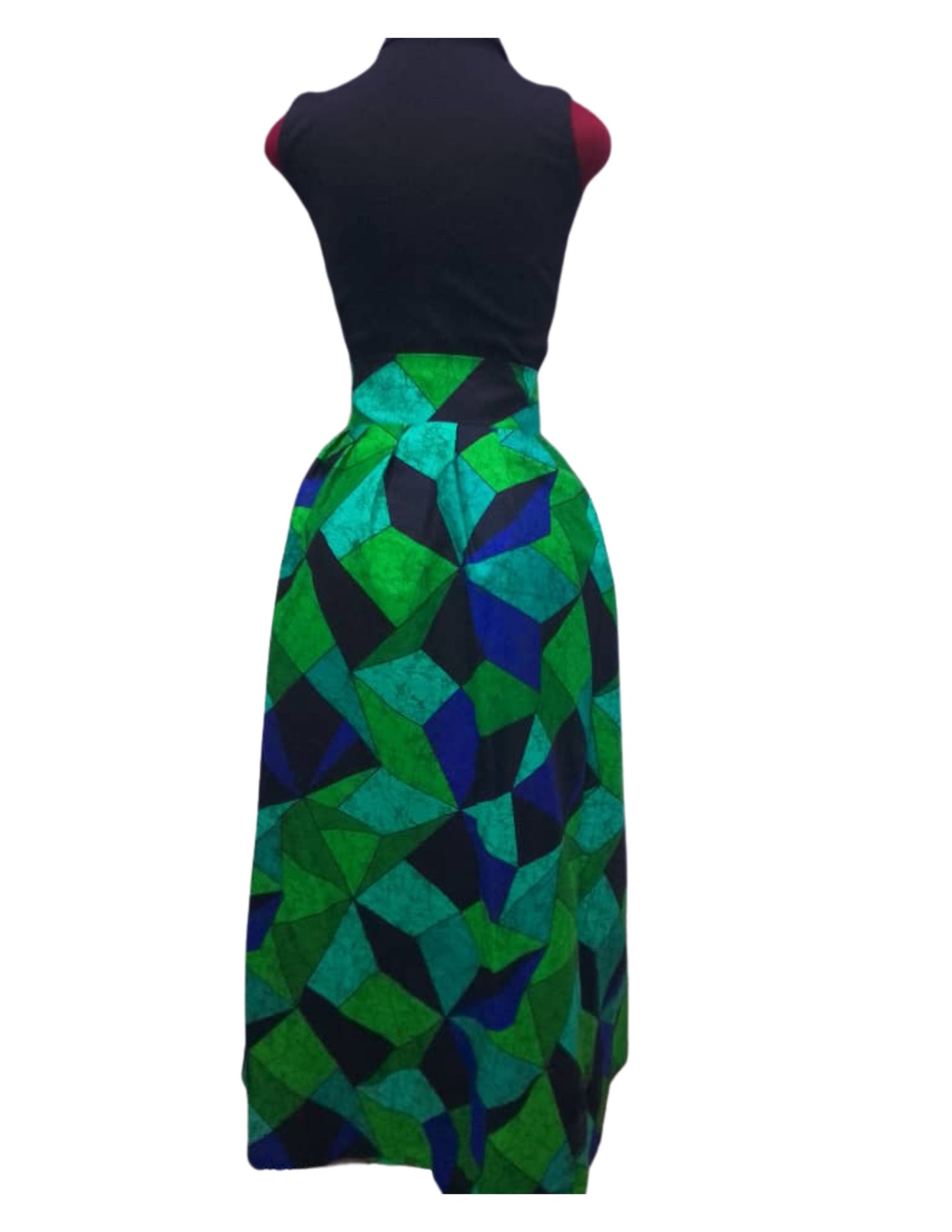 Green & Black Dice Maxi Skirt