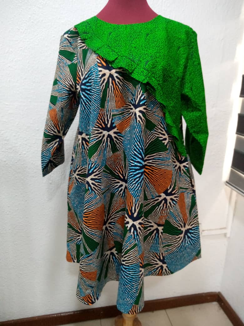 Green Pleated  Shoulder Dress