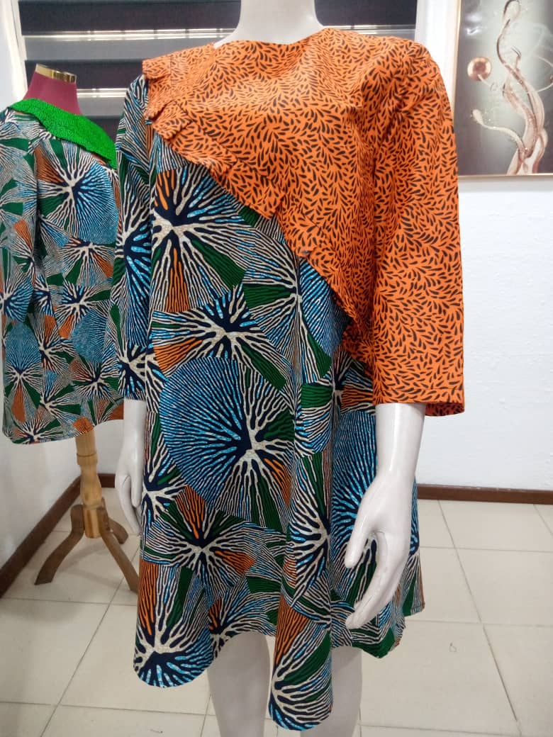 Orange Pleated Shoulder Dress
