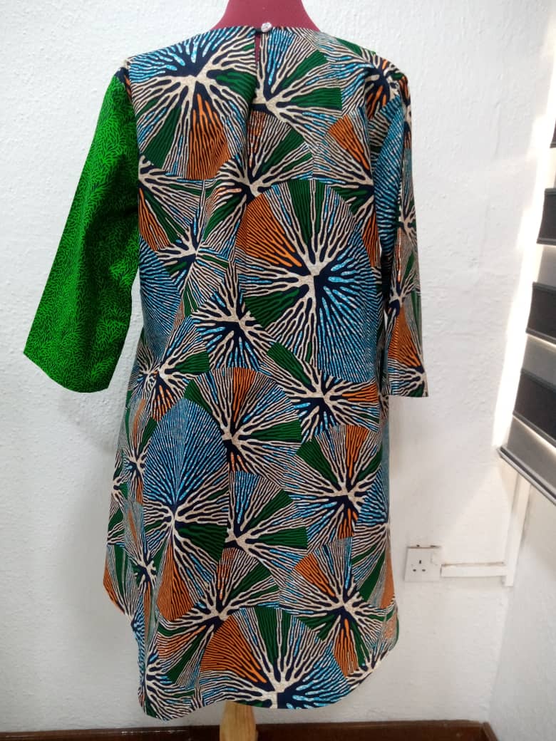 Green Pleated  Shoulder Dress