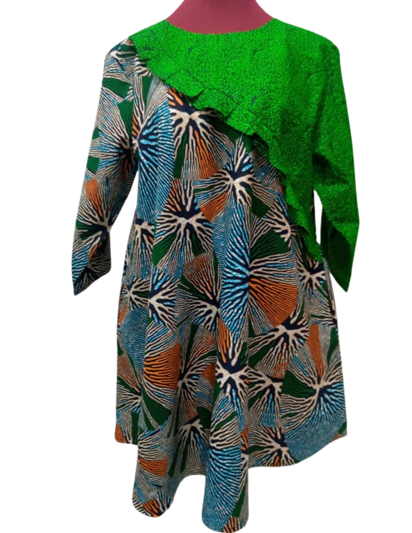 Green Pleated  Shoulder Dress