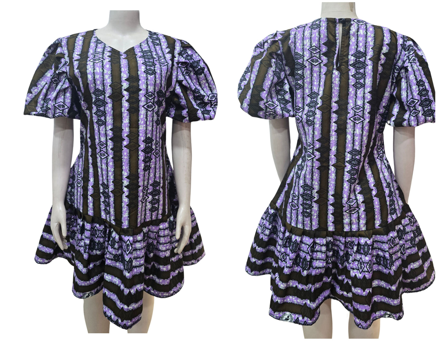 Flounced Hem Purple Ankara Cotton Dress