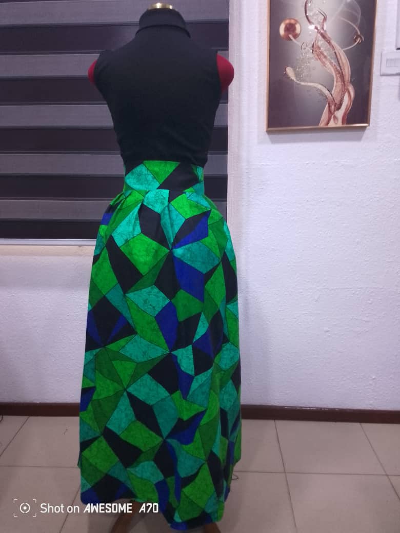 Green & Black Dice Maxi Skirt