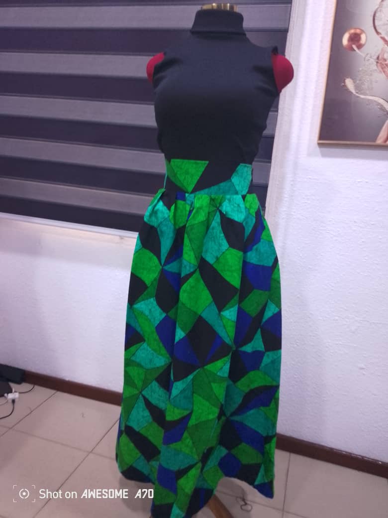 Green & Black Dice Maxi Skirt