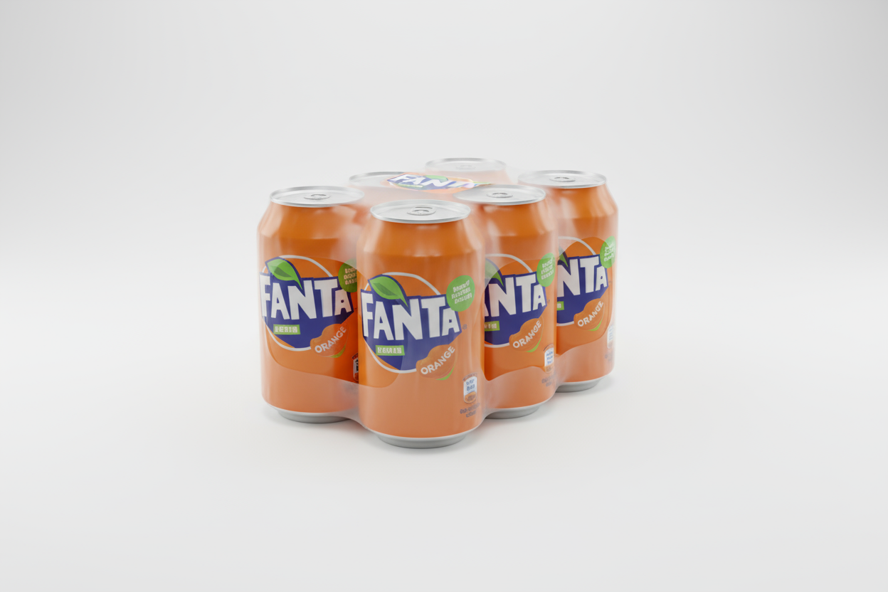 fanta orange can in a case of 6